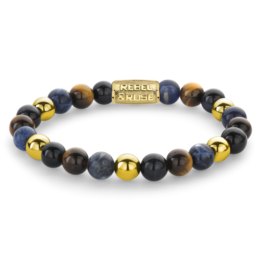 Rebel and Rose Blue Rain Gold 8mm Bracelet