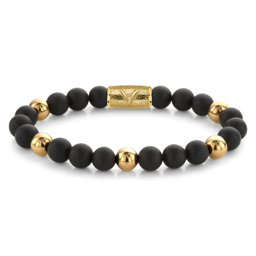 Rebel and Rose Matt Black Madonna 8mm - 18ct Yellow Gold Plated Bracelet