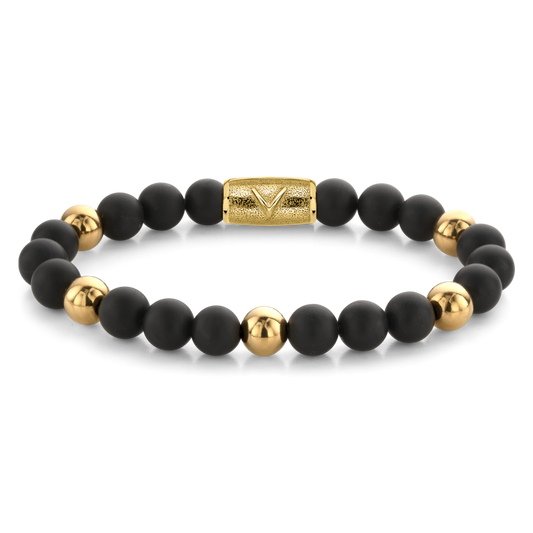 Rebel and Rose Matt Black Madonna 8mm - 18ct Yellow Gold Plated Bracelet