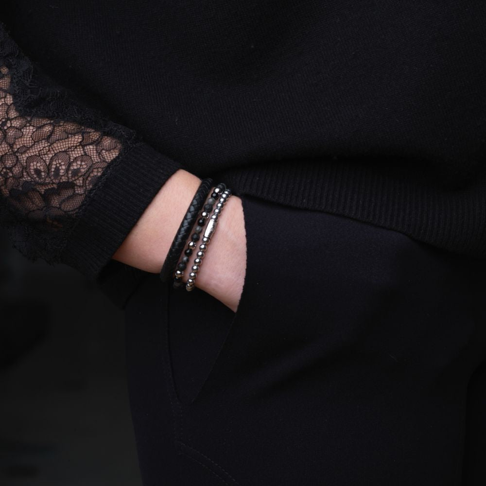 Rebel and Rose Half Round Braided Black Bracelet