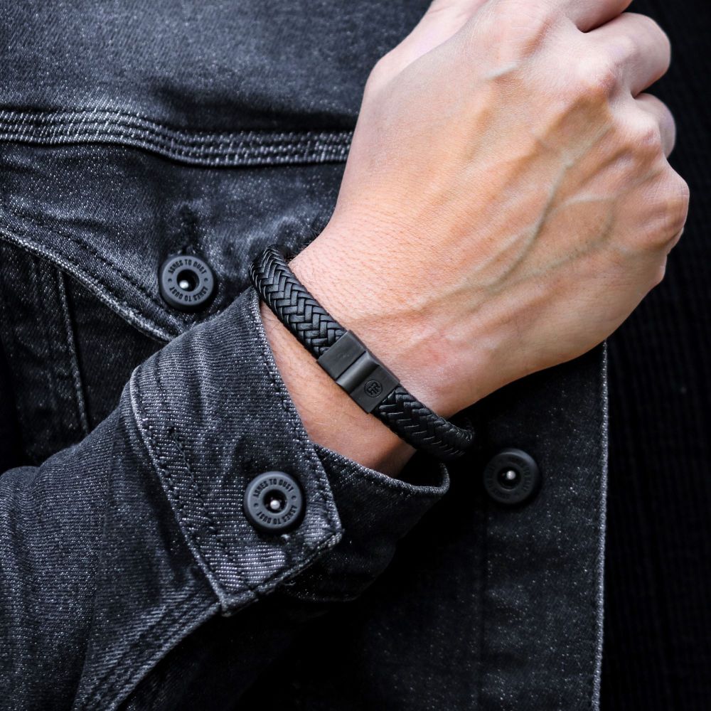 Rebel and Rose Full Metal Herringbone Black Black Bracelet