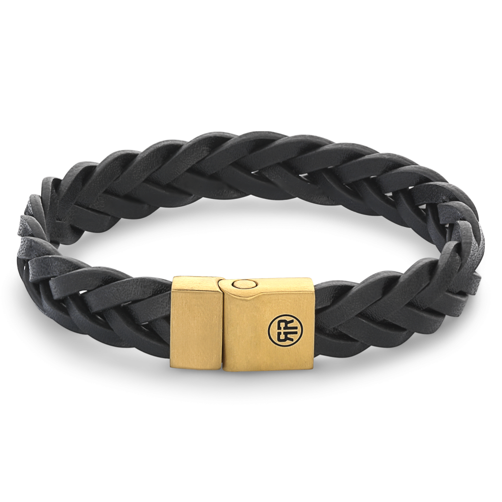 Rebel and Rose Full Metal Braided Black Gold Bracelet