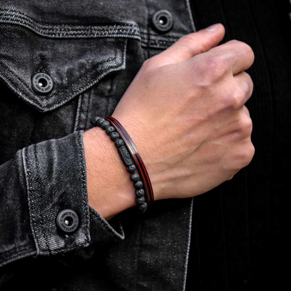 Rebel and Rose Bangle Black Red Lines