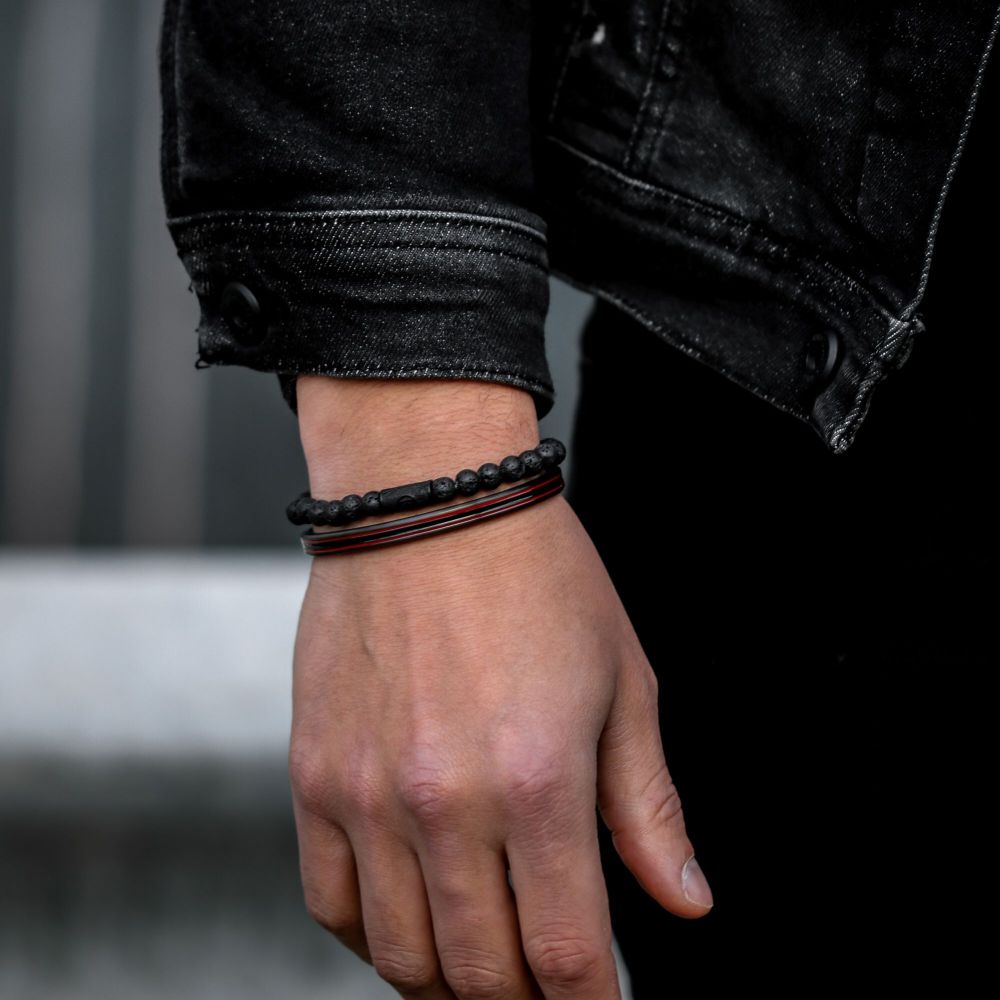 Rebel and Rose Bangle Black Red Lines