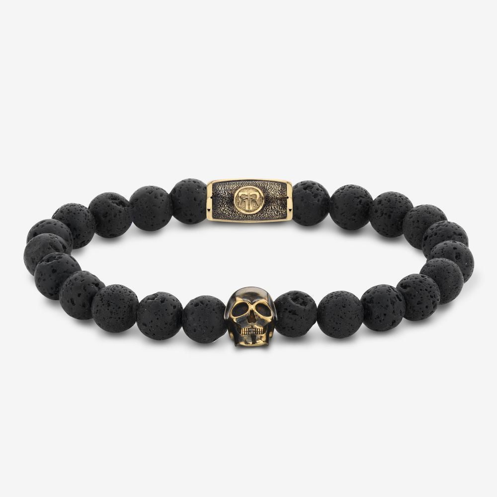 Rebel and Rose Skull Black Moon Yellow Gold Plated Bracelet