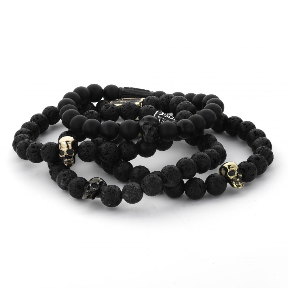 Rebel and Rose Skull Black Moon Yellow Gold Plated Bracelet