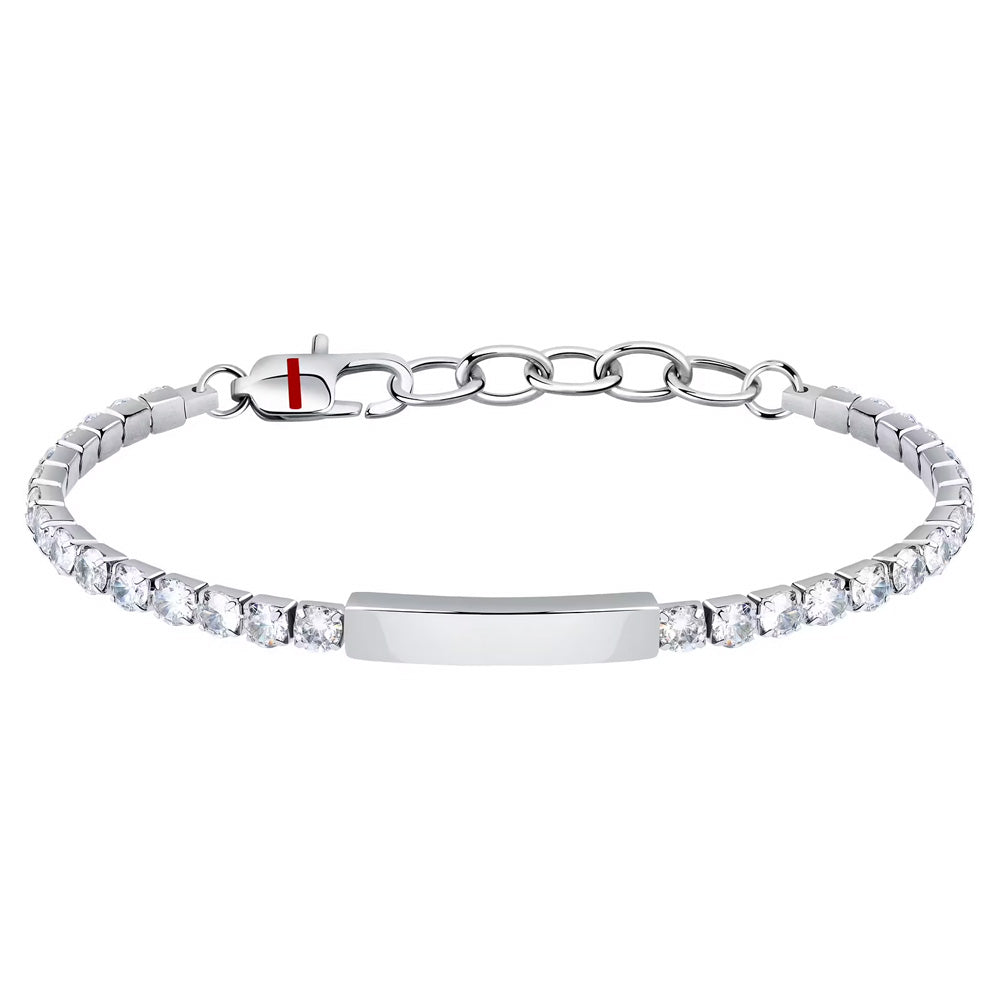 Sector Tennis Bracelet  White CZ And Stainless Steel Tag 21cm