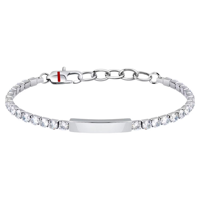 Sector Tennis Bracelet  White CZ And Stainless Steel Tag 21cm