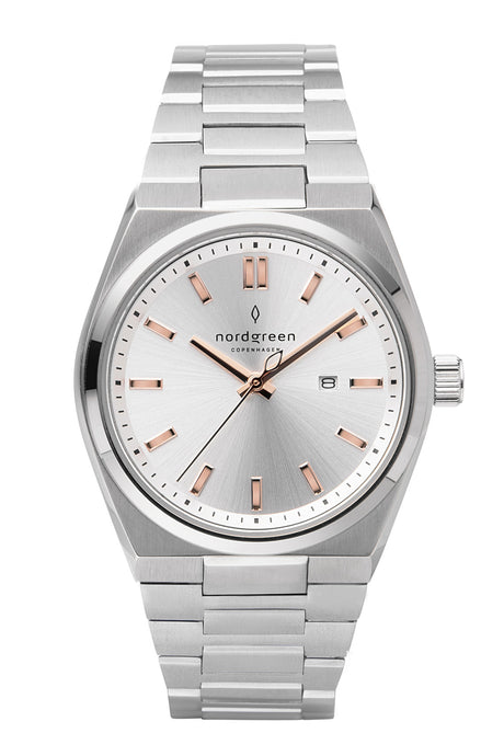 Nordgreen Succession 41mm Silver Dial & Rose Gold Indicies Stainless Steel Strap Watch