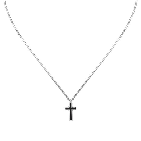 Sector Spirit Cross Stainless Steel Pendant Stainless Steel with Black Enamel 50+5cm