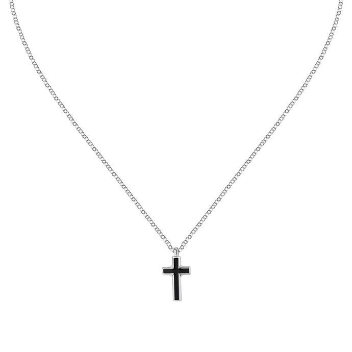 Sector Spirit Cross Stainless Steel Pendant Stainless Steel with Black Enamel 50+5cm