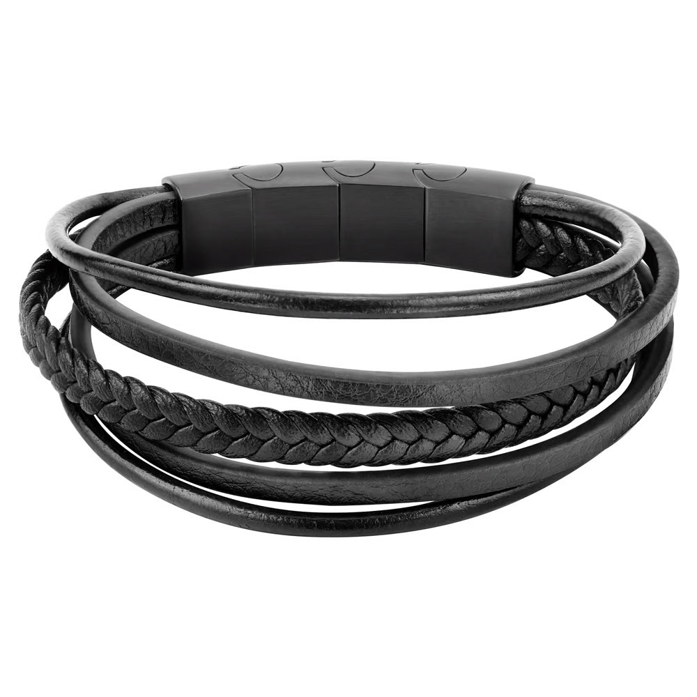 Sector Bandy Bracelet IP Black Black Leather Strap 22cm