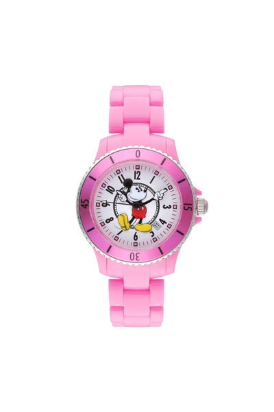 Disney Mickey Sports 40mm White Dial Pink Stainless Steel Watch