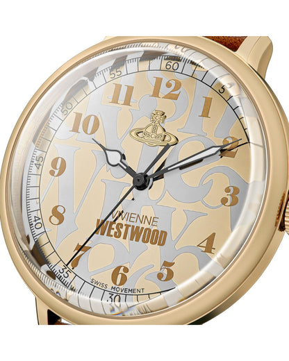 Vivienne Westwood Cavendish Gold 48mm Brown Leather Watch