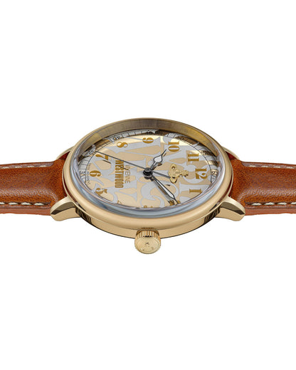 Vivienne Westwood Cavendish Gold 48mm Brown Leather Watch