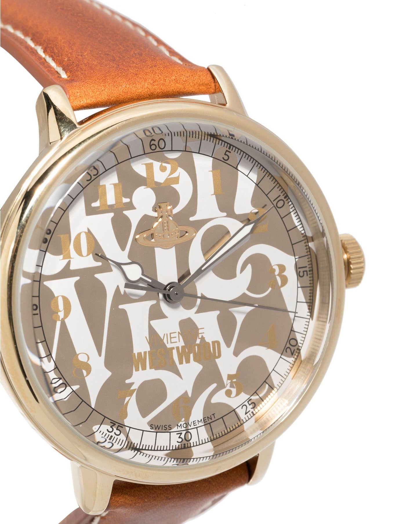 Vivienne Westwood Cavendish Gold 48mm Brown Leather Watch