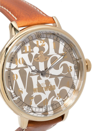 Vivienne Westwood Cavendish Gold 48mm Brown Leather Watch