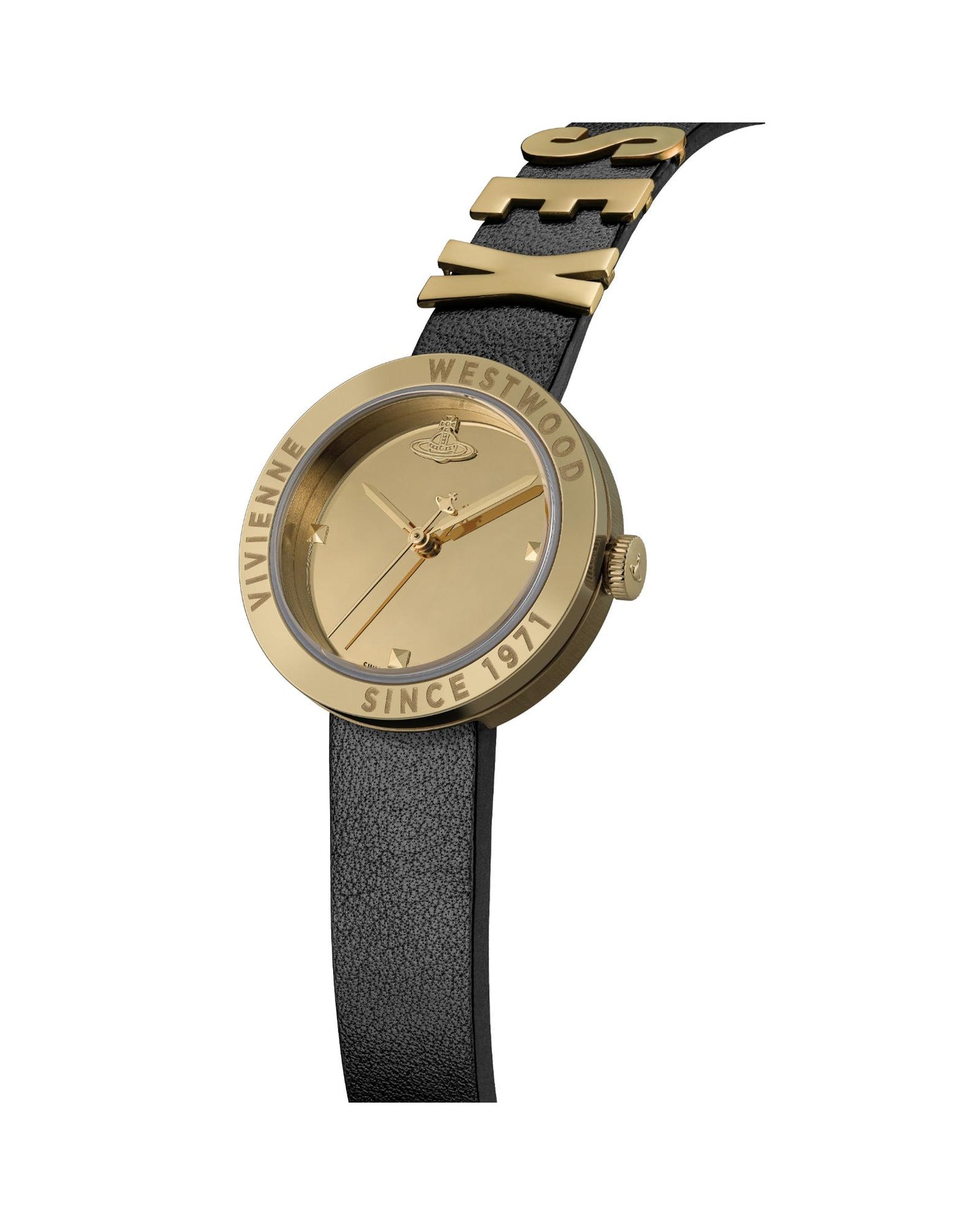 Vivienne Westwood Rebel Sex Gold Dial Black Leather Watch