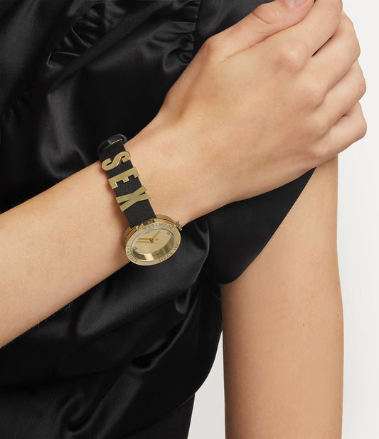 Vivienne Westwood Rebel Sex Gold Dial Black Leather Watch