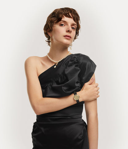 Vivienne Westwood Rebel Sex Gold Dial Black Leather Watch