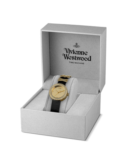 Vivienne Westwood Rebel Sex Gold Dial Black Leather Watch