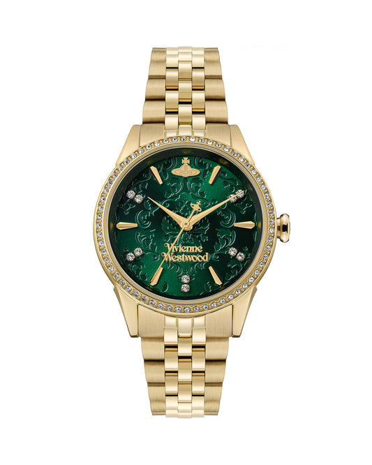 Vivienne Westwood Little Wallace 32mm Green Dial Gold Strap Watch