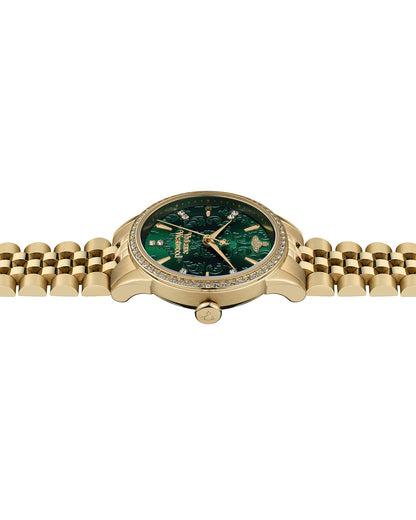 Vivienne Westwood Little Wallace 32mm Green Dial Gold Strap Watch