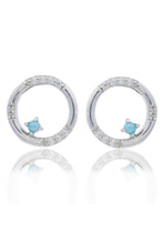 Load image into Gallery viewer, OPAL GLOW BLUE CREATED OPAL CIRCLE EARRINGS SILVER