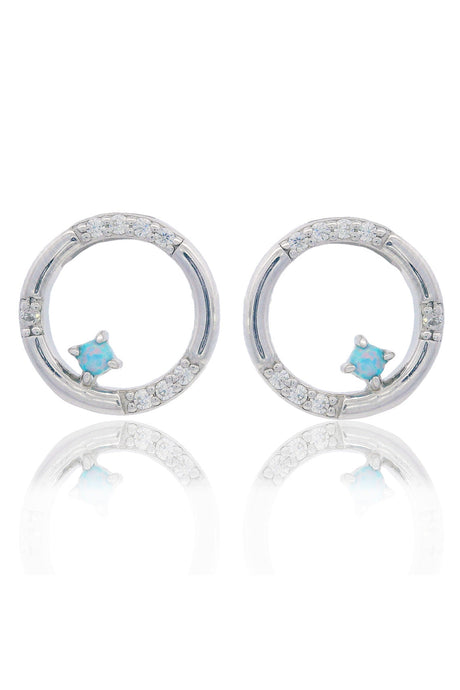 OPAL GLOW BLUE CREATED OPAL CIRCLE EARRINGS SILVER