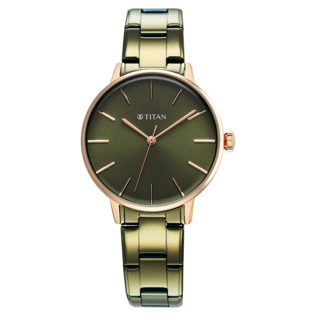 Titan TGIF Quartz Analogue Green Dial Green Stainless Steel Strap Watch for Women