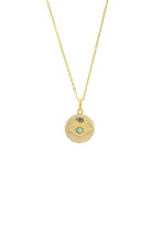 Load image into Gallery viewer, OPAL GLOW BLUE CREATED OPAL EVIL EYE MEDALION GOLD