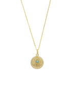 Load image into Gallery viewer, OPAL GLOW BLUE CREATED OPAL HAMSA MEDALION GOLD