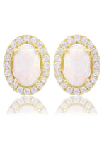 Load image into Gallery viewer, OPAL GLOW BLACKWATTLE WHITE CREATED OPAL EARRINGS GOLD