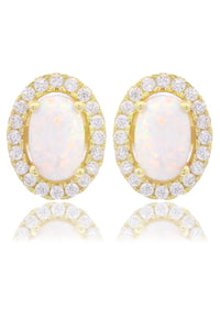 OPAL GLOW BLACKWATTLE WHITE CREATED OPAL EARRINGS GOLD