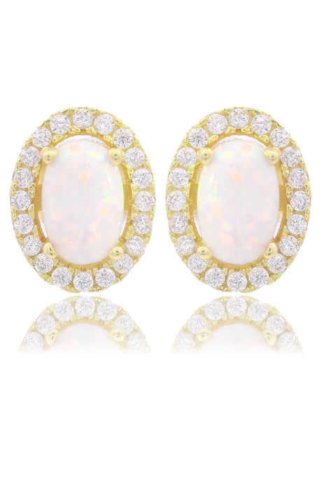 OPAL GLOW BLACKWATTLE WHITE CREATED OPAL EARRINGS GOLD