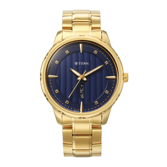 Titan Regalia Opulent Blue Dial Analogue with Day and Date Metal Strap watch for Men