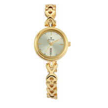 Load image into Gallery viewer, Titan Quartz Analogue with Day and Date Champagne Dial Metal Strap Watch for Women