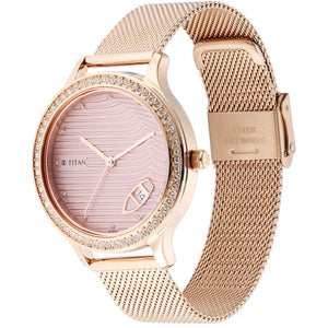 Titan Wander Light Brown Dial Analogue Stainless Steel Strap Watch for Women