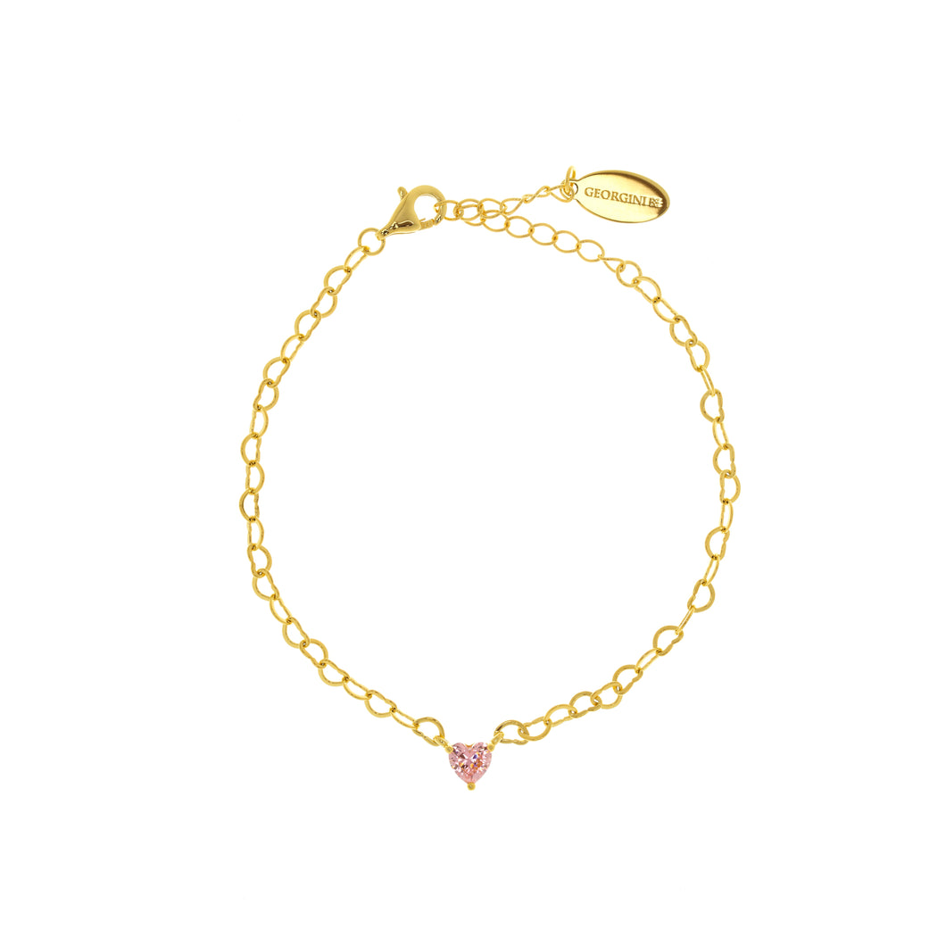 SWEETHEART HEART CHAIN BRACELET PINK GOLD