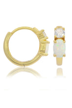 Load image into Gallery viewer, OPAL GLOW WHITE CREATED OPAL HOOP EARRINGS GOLD