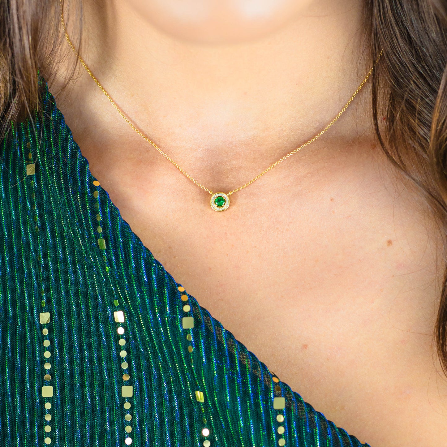 MILESTONE EMERALD HALO PENDANT IN GOLD