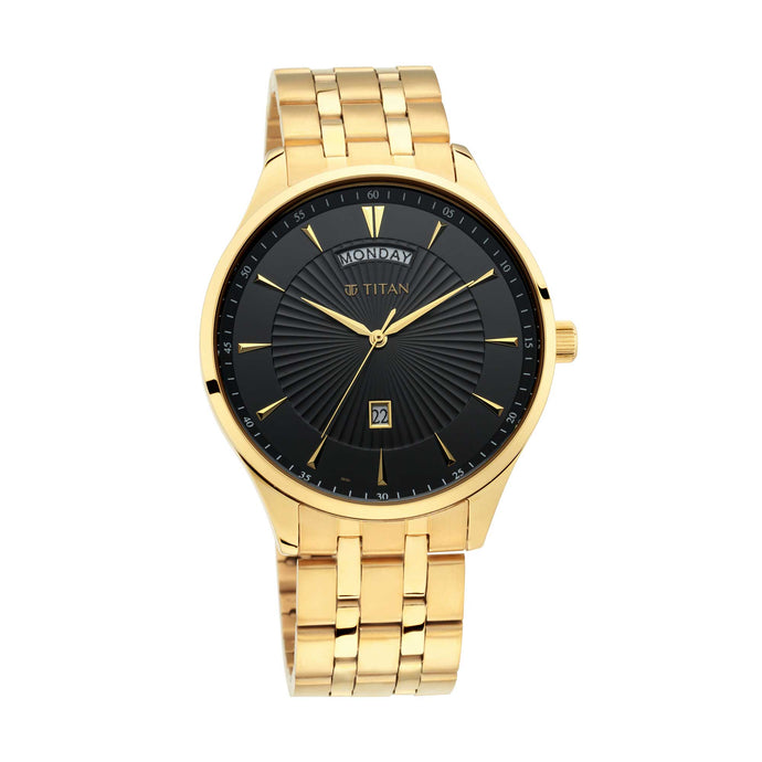 Titan Regalia Opulent Black Dial Analogue with Day and Date Stainless Steel Strap watch for Men