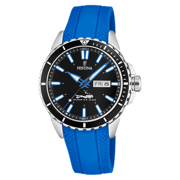Festina Divers 44.5mm Blue Rubber Strap Watch