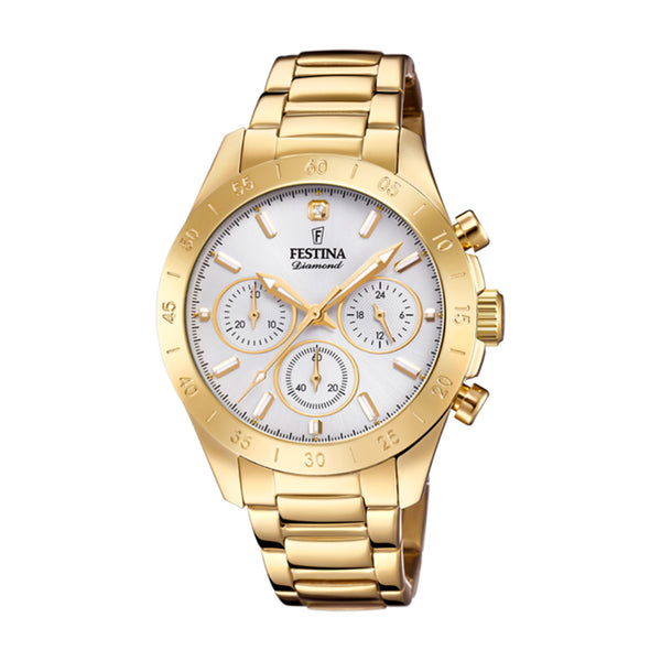 Festina Boyfriend 38.5mm White Dial Gold Strap Watch