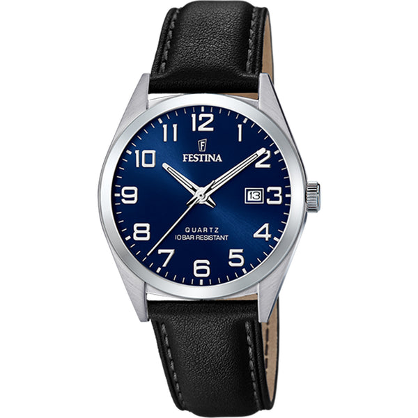 Festina  Classic 40mm Blue Dial Black Leather  Watch