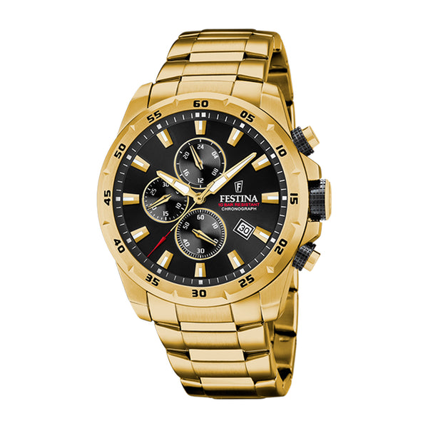 Festina Chrono Sport 45mm Gold Strap Watch