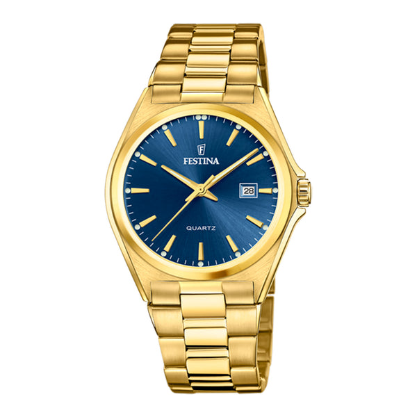 Festina Acero Clasico 40mm Blue Dial Gold Strap Watch