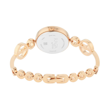 Titan Raga Mother of Pearl Dial Women Rose Gold Pearl Case Watch With Metal Strap for Women