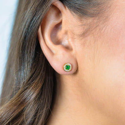 MILESTONE EMERALD HALO EARRINGS IN GOLD