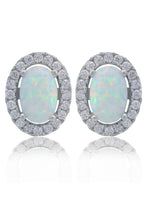 Load image into Gallery viewer, OPAL GLOW BLACKWATTLE WHITE CREATED OPAL EARRINGS SILVER